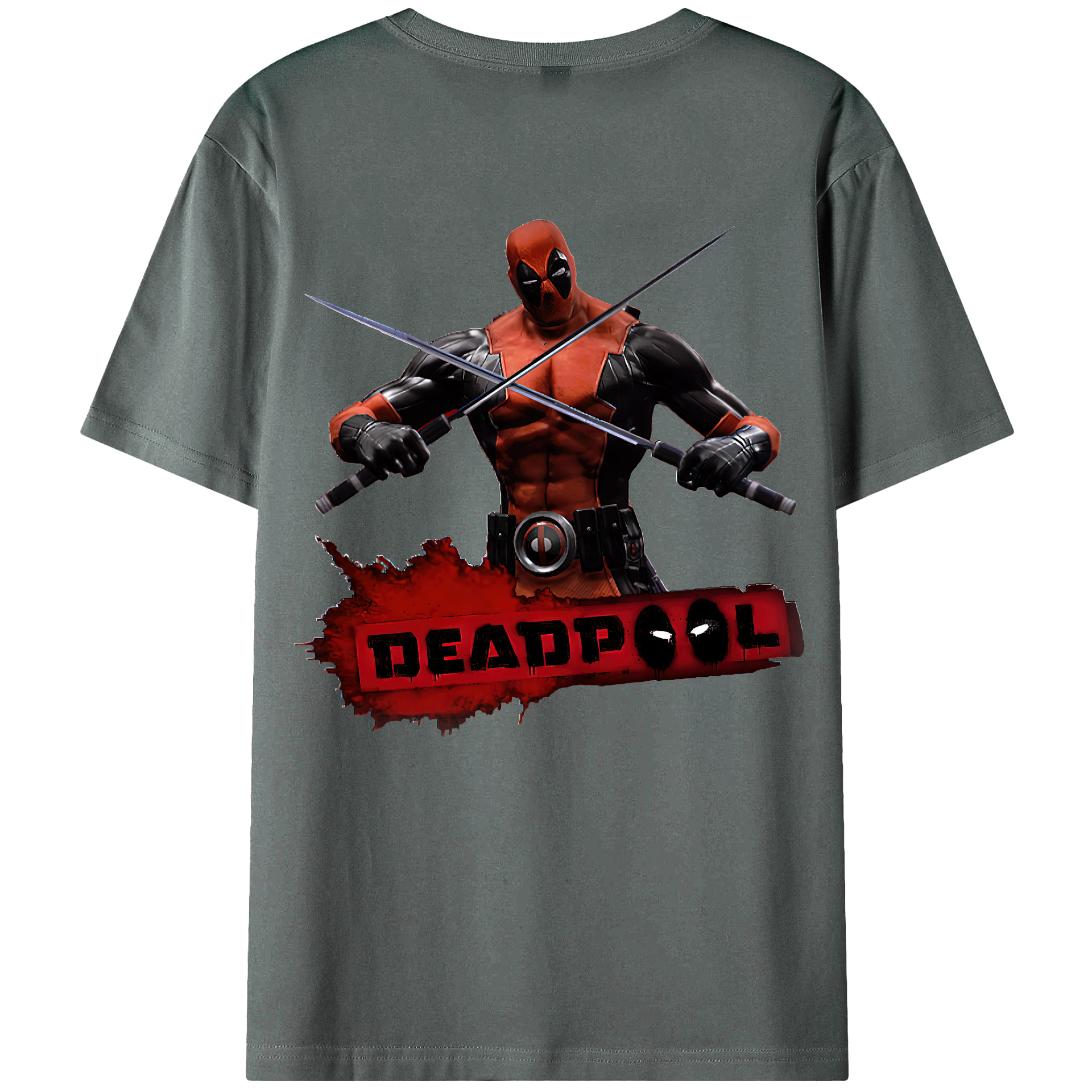 （画像用） Deadpool デッドプール 綿100％ メンズ半袖Tシャツ（バックプリント） 通気性